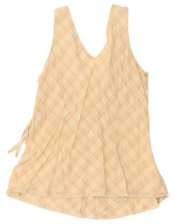 Benetton Γυναικεία Αμάνικη Μπλούζα Τοπ UK 14 Large Beige Check Cotton