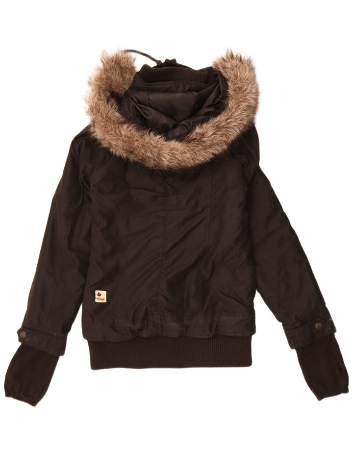 KHUJO Γυναικείο μπουφάν με κουκούλα UK 14 Μεσαίο Μαύρο Πολυεστέρα