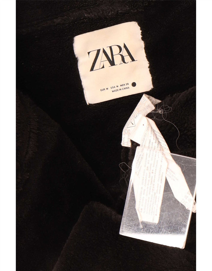 Zara Γυναικείο Sherpa Faux Leather Biker Jacket UK 14 Medium Black Polyester