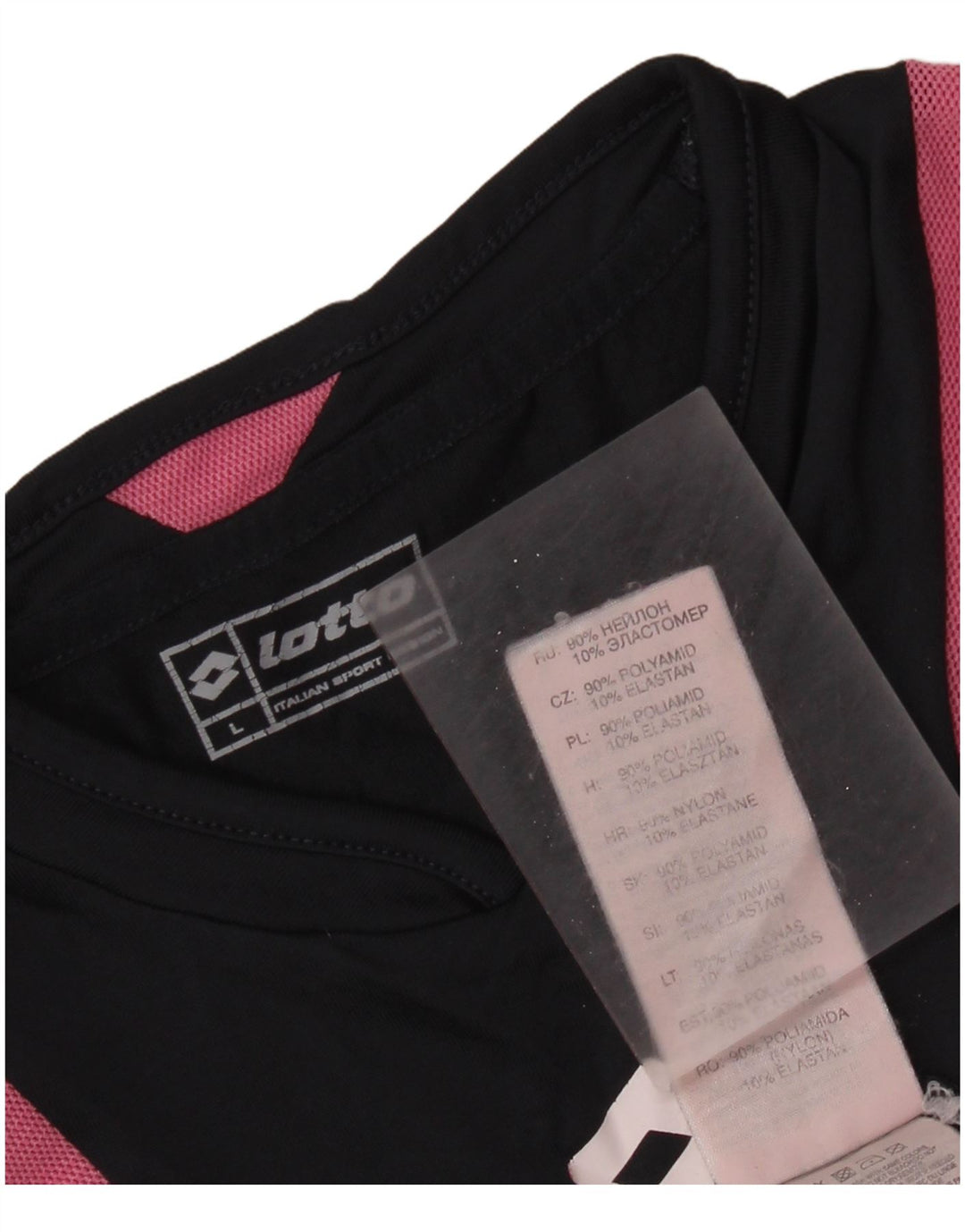 Γυναικείο T-Shirt LOTTO Top UK 14 Large Black Colorblock Polyamide