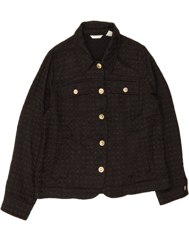LAURA ASHLEY Womens Bomber Jacket UK 16 Large Black Check Polyester Vintage Laura Ashley and Second-Hand Laura Ashley from Messina Hembry 