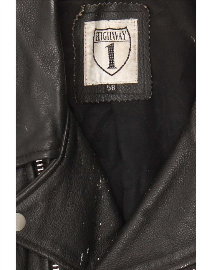 Highway 1 Ανδρικό Δερμάτινο Μπουφάν Biker Size 58 3XL Μαύρο