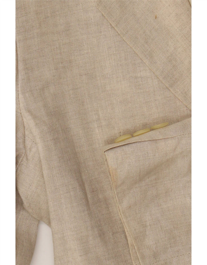 Benetton Γυναικείο Μπουφάν Μπλέιζερ με 2 Κουμπιά IT 40 Μικρό Μπεζ Λινό