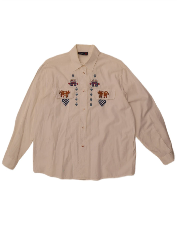 Vintage γυναικείο γραφικό πουκάμισο UK 14 μεγάλο λευκό βαμβακερό