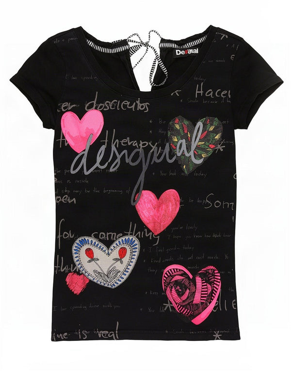 Γυναικείο γραφικό μπλουζάκι Desigual Top UK 8 Small Black Heart