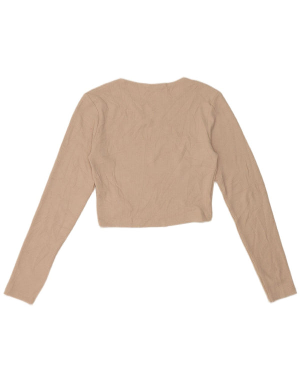 Zara Γυναικείο Crop Top Μακρυμάνικο UK 14 Large Beige Polyester