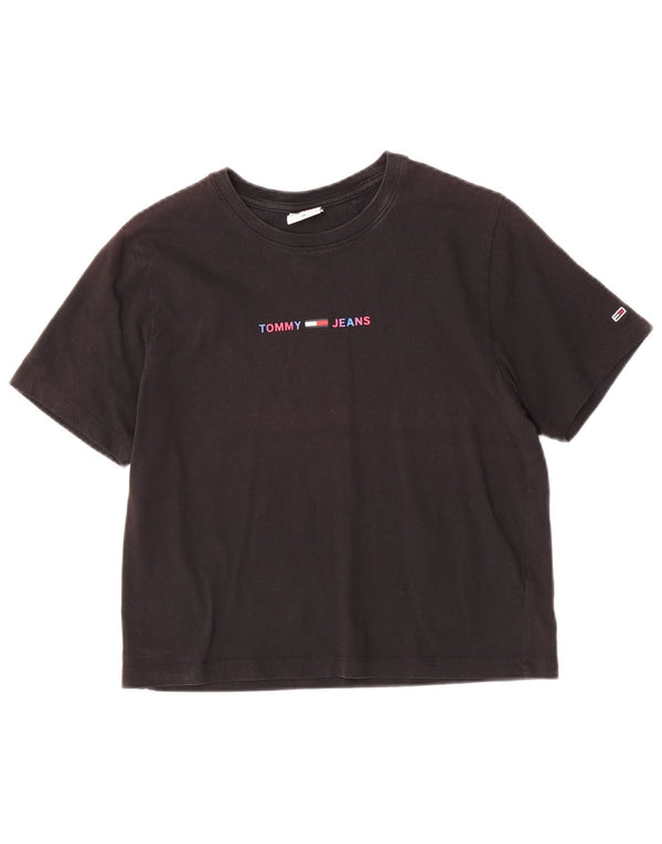 Tommy Hilfiger Γυναικείο Crop Graphic T-Shirt Top UK 6 XS Μαύρο βαμβακερό