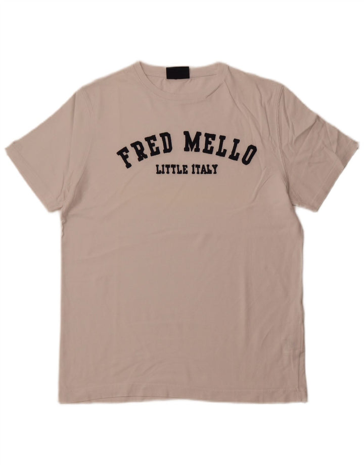 FRED MELLO Ανδρικό γραφικό T-Shirt Top μεγάλο λευκό βαμβακερό