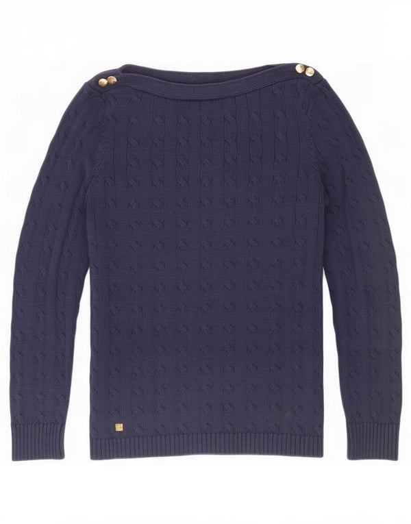 Ralph Lauren Γυναικείο πουλόβερ με λαιμόκαυστο UK 12 μεσαίο μπλε βαμβακερό