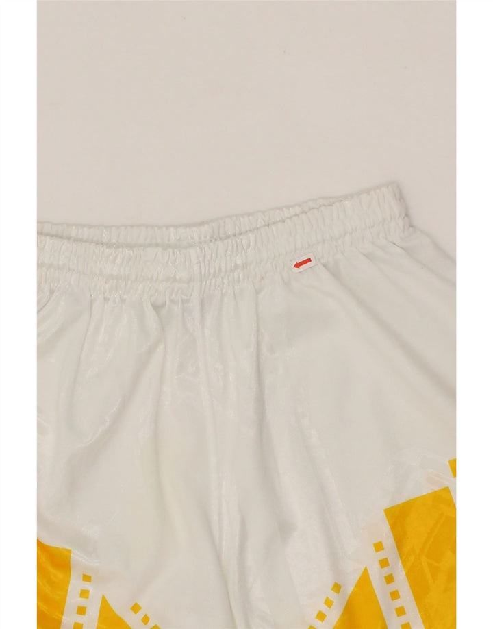 HUMMEL Mens Graphic Sport Shorts Small White Geometric Polyester Vintage Hummel and Second-Hand Hummel from Messina Hembry 