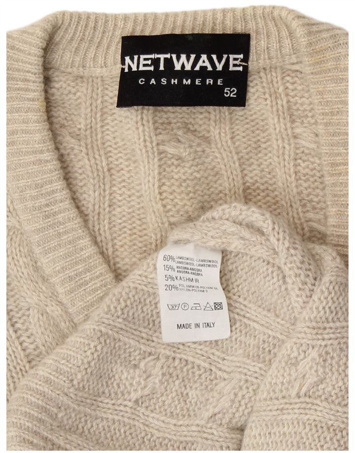 Vintage ανδρικό πουλόβερ με λαιμόκοψη IT 52 Large Off White Lambswool