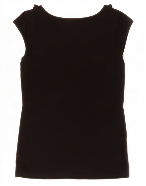 Oasis Γυναικεία μπλούζα με βολάν μπροστά Τοπ UK 10 Small Black Viscose