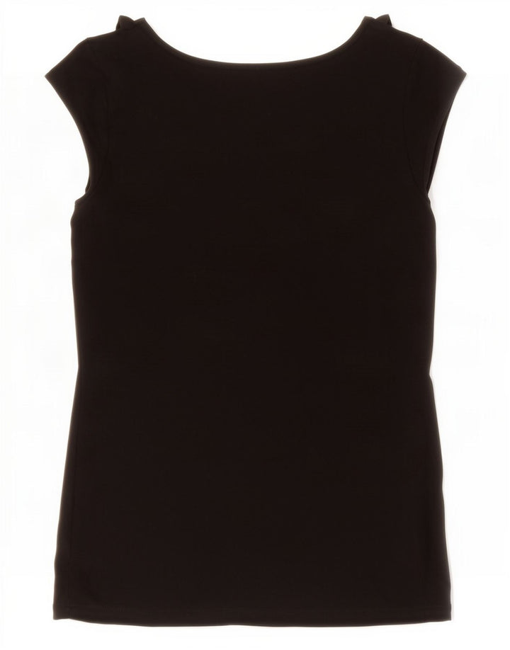 Oasis Γυναικεία μπλούζα με βολάν μπροστά Τοπ UK 10 Small Black Viscose