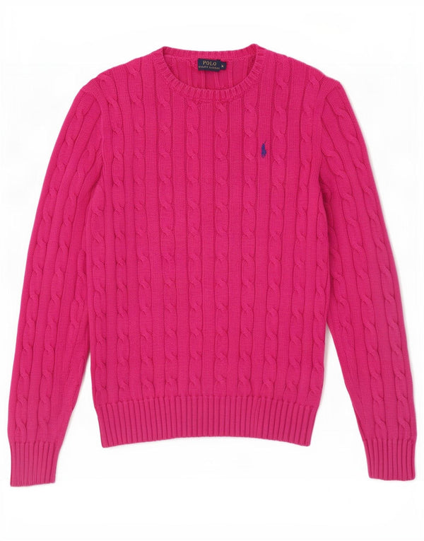 Polo Ralph Lauren Γυναικείο πουλόβερ με λαιμόκοψη UK 12 μεσαίο ροζ βαμβακερό
