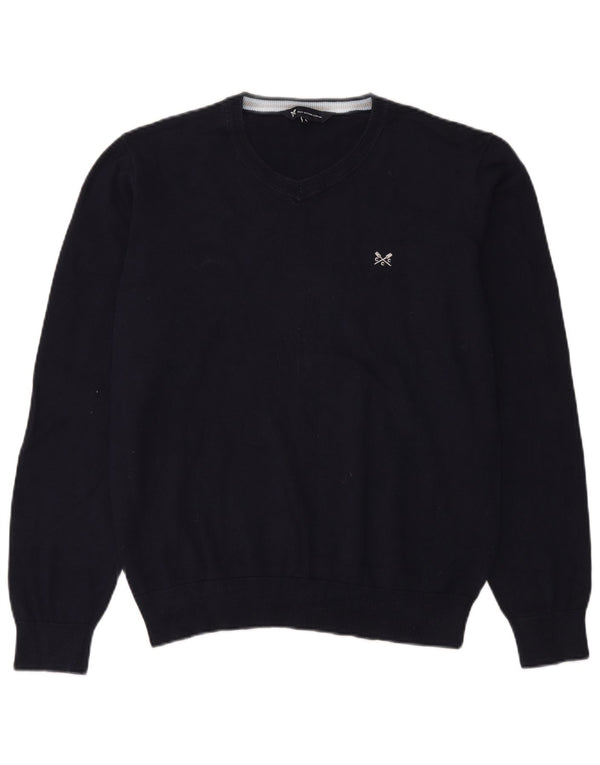 Crew Clothing Ανδρικό πουλόβερ με λαιμόκοψη με V λαιμόκοψη Μεγάλο μπλε βαμβακερό