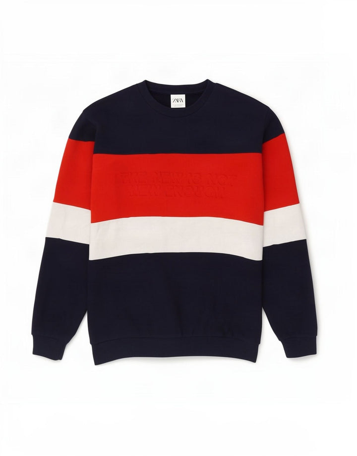 Ανδρικό γραφικό φούτερ Zara Jumper Medium Navy Blue Colourblock Βαμβακερό