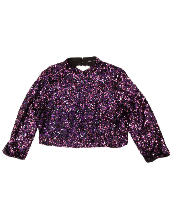 Zara γυναικεία μπλούζα Crop 3/4 μανίκια τοπ UK 14 Large Purple Flecked