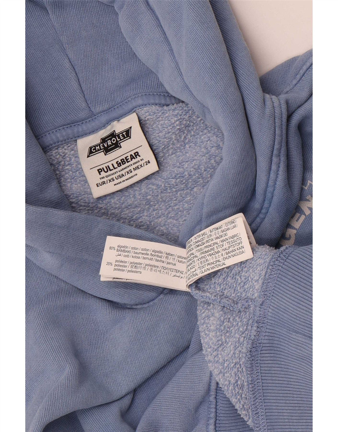 Pull & Bear Γυναικείο γραφικό υπερμεγέθη κουκούλα UK 6 XS Μπλε βαμβακερό