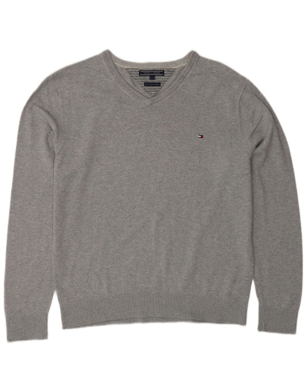 Tommy Hilfiger Ανδρικό πουλόβερ με λαιμόκοψη με λαιμόκοψη μεγάλο γκρι βαμβακερό