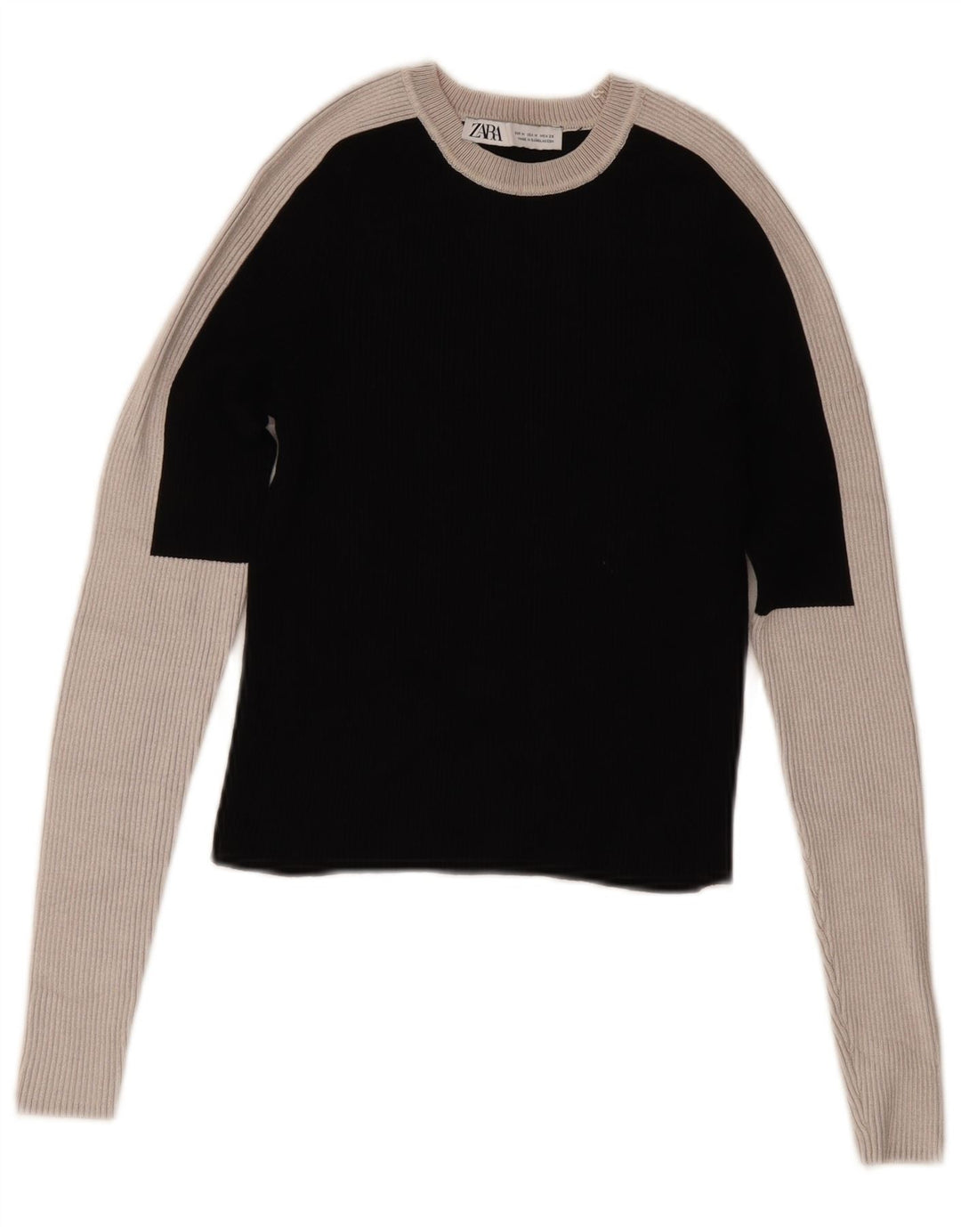 Zara Γυναικεία μακρυμάνικη μπλούζα Crop Top UK 12 Medium Black Colourblock