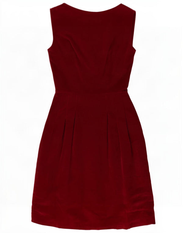 Vintage γυναικείο αμάνικο βελούδινο φόρεμα A-Line UK 12 Medium Maroon