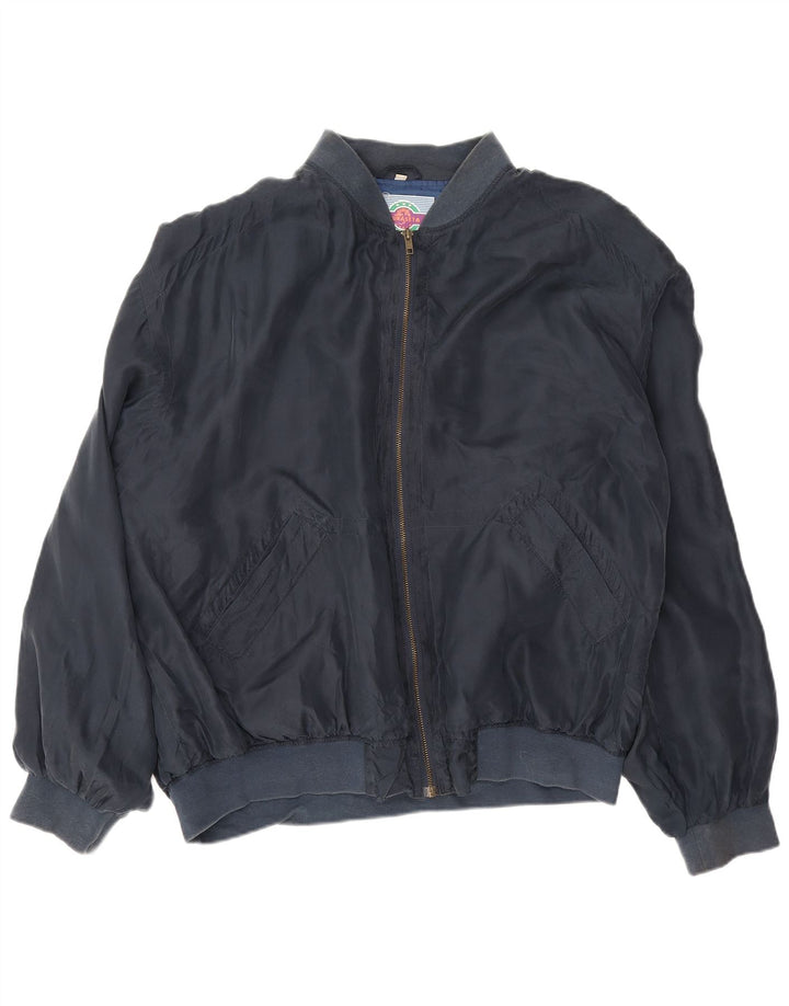 Vintage Ανδρικό Bomber Bomber Jacket UK 42 XL Navy Blue Silk