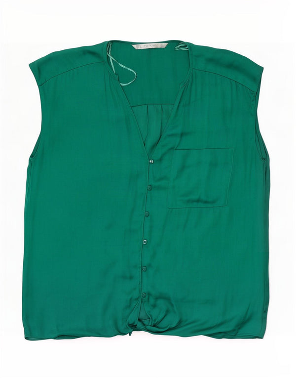 Zara Γυναικείο Trafaluc Αμάνικο πουκάμισο Μπλούζα UK 14 Medium Green Polyester