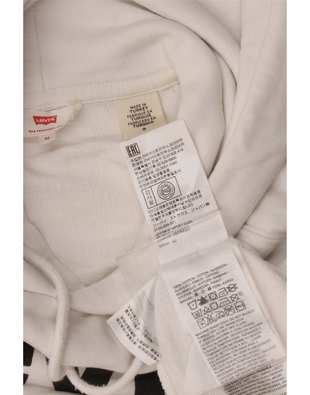 LEVI'S Γυναικείο Γραφικό Hoodie Jumper UK 14 Μεσαίο λευκό βαμβακερό