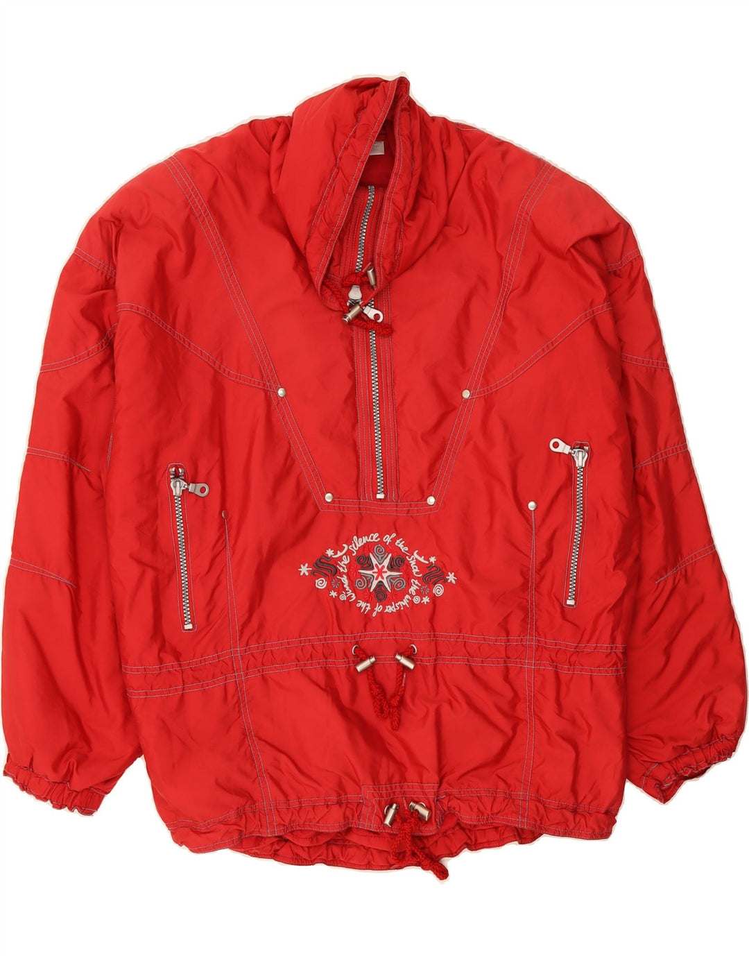 VINTAGE Mens Graphic Pullover Windbreaker Jacket UK 44 2XL Red Polyester Vintage Vintage and Second-Hand Vintage from Messina Hembry 