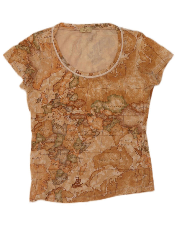 ALVIERO MARTINI Γυναικείο T-Shirt 1' CLASSE γραφικό τοπ UK 12 Medium Beige