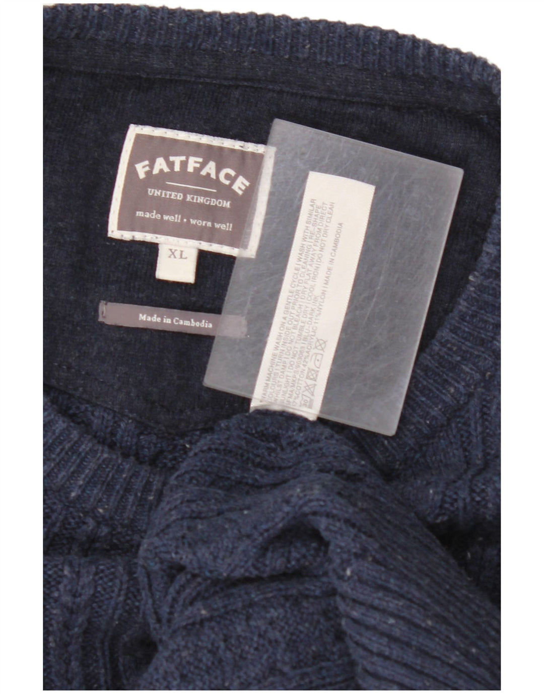 FAT FACE Ανδρικό πουλόβερ με λαιμό σκάφος XL Μπλε ναυτικό βαμβακερό