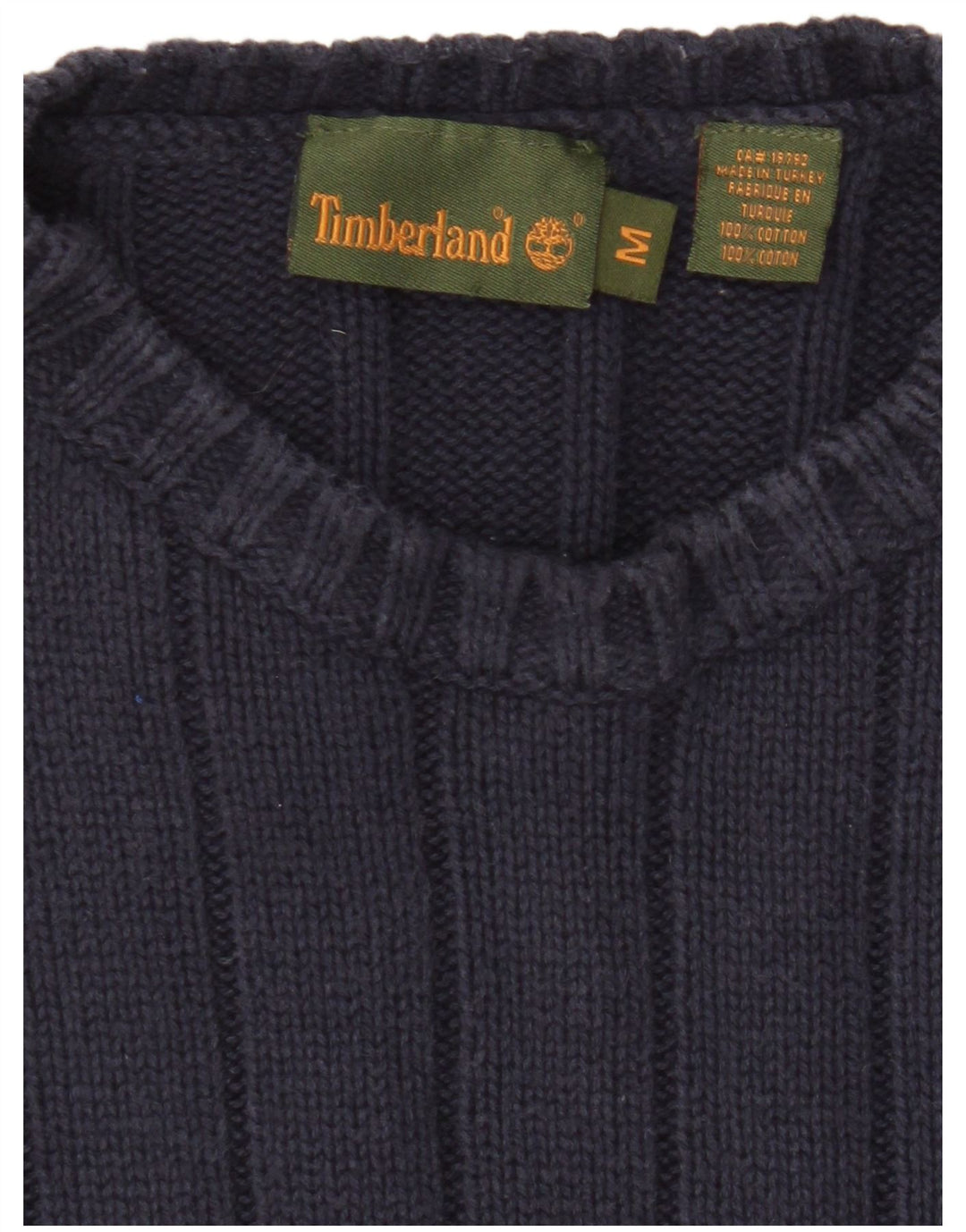 Ανδρικό πουλόβερ Timberland με λαιμόκοψη, μεσαίο μπλε βαμβακερό