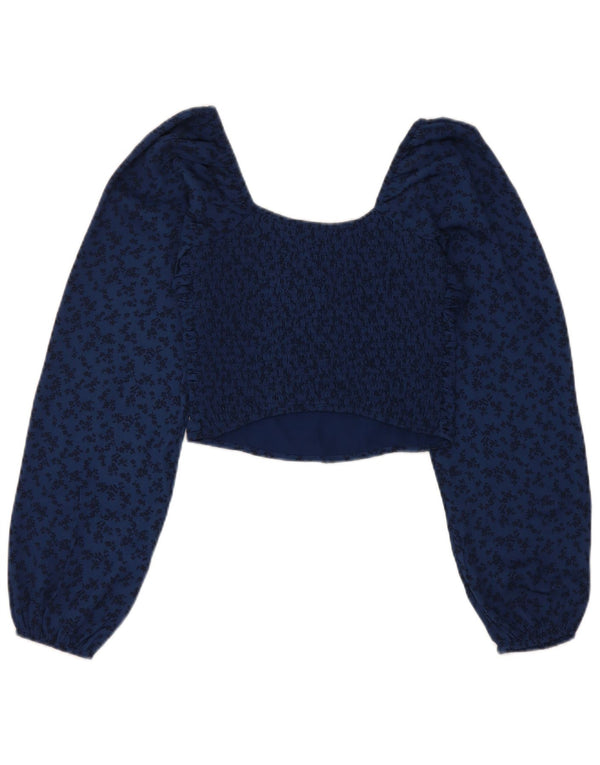 Hollister Γυναικείο Crop Μακρυμάνικο UK 4 XS Navy Blue Floral Polyester