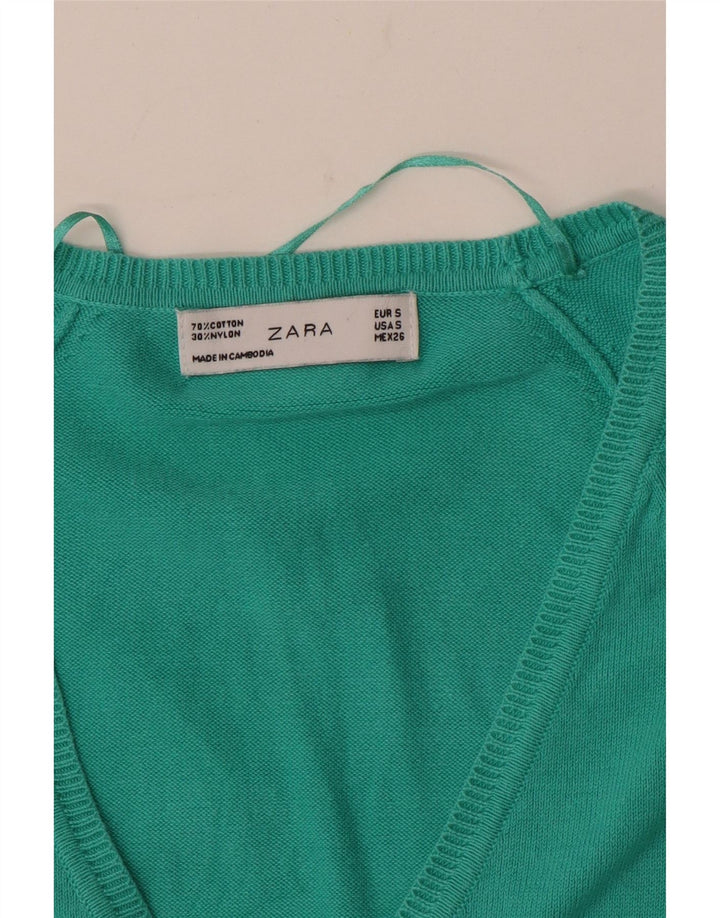 Zara Γυναικεία Ζακέτα πουλόβερ UK 10 Small Turquoise Cotton