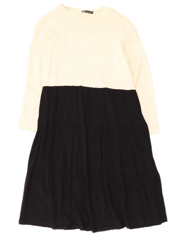 Zara Γυναικείο μακρυμάνικο φόρεμα A-Line UK 12 Medium White Colourblock