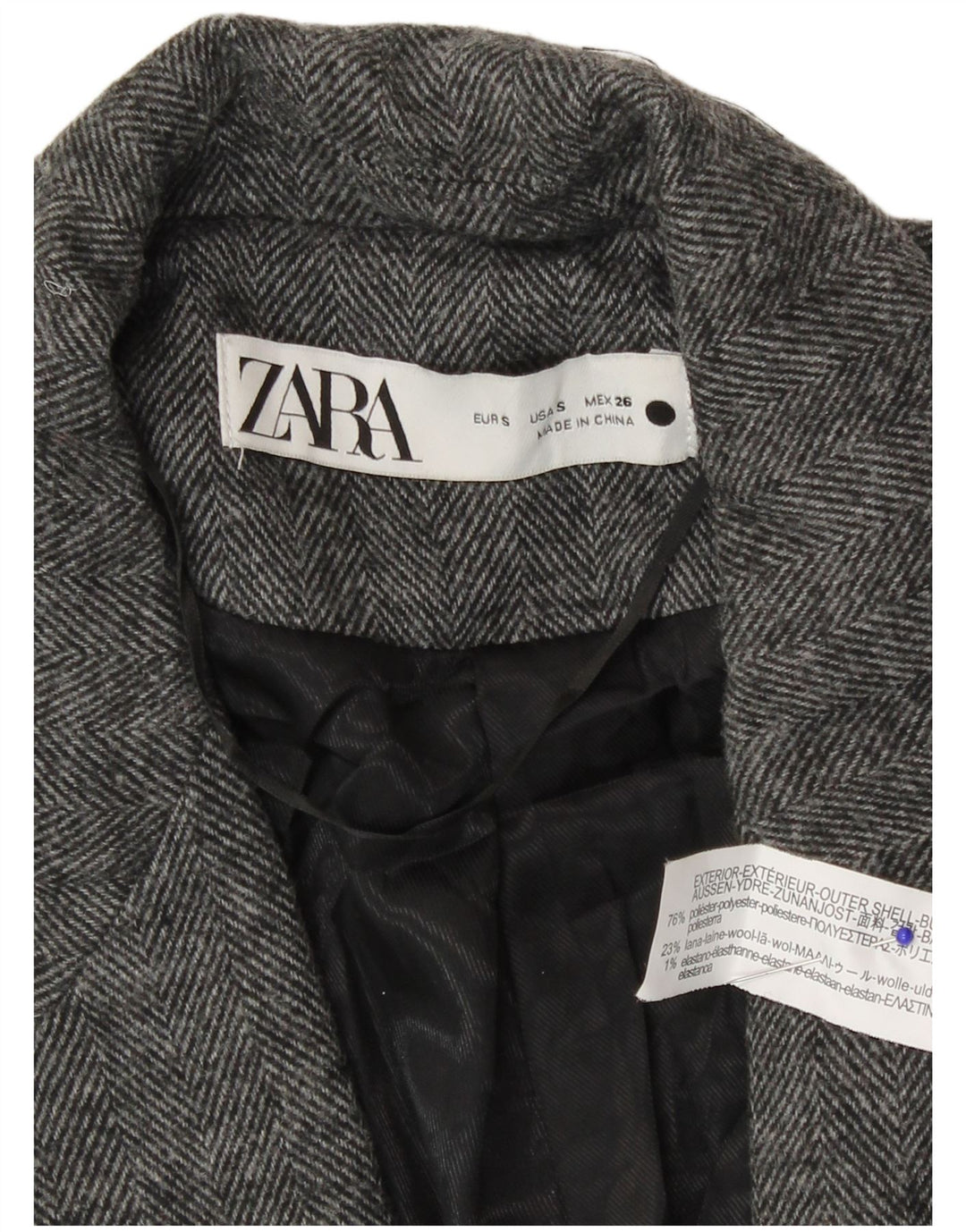 Zara Γυναικείο σακάκι 1 κουμπιού blazer UK 10 μικρού γκρι πολυεστέρα από ψαροκόκκαλο