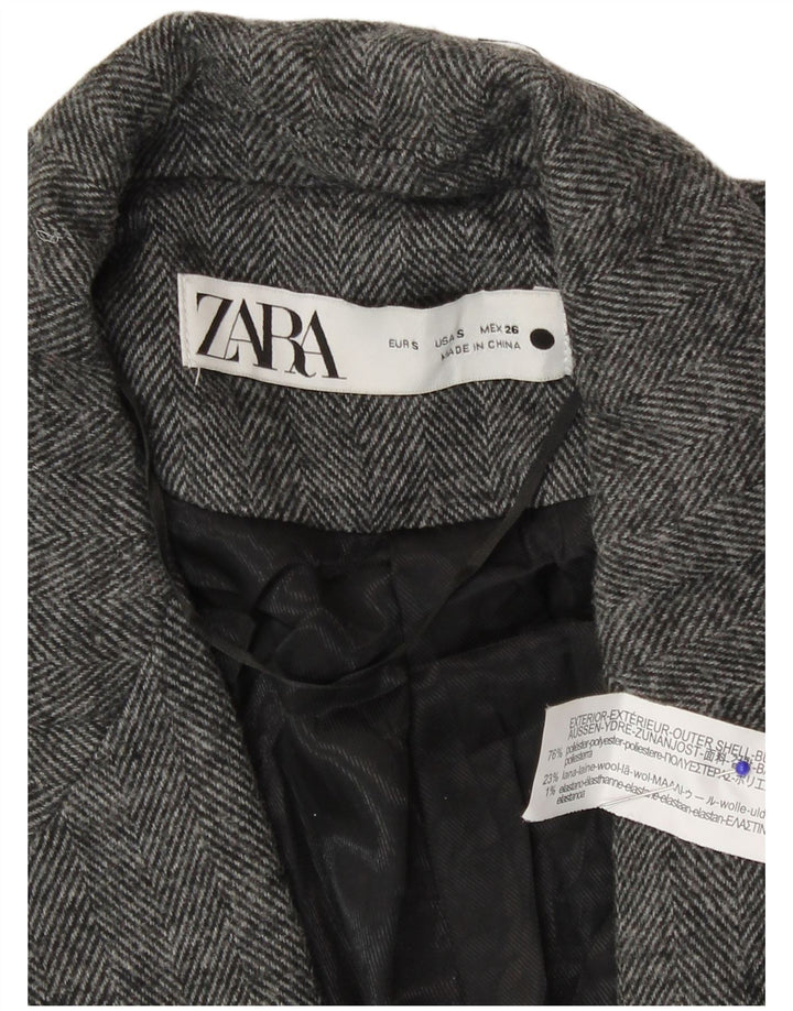 Zara Γυναικείο σακάκι 1 κουμπιού blazer UK 10 μικρού γκρι πολυεστέρα από ψαροκόκκαλο