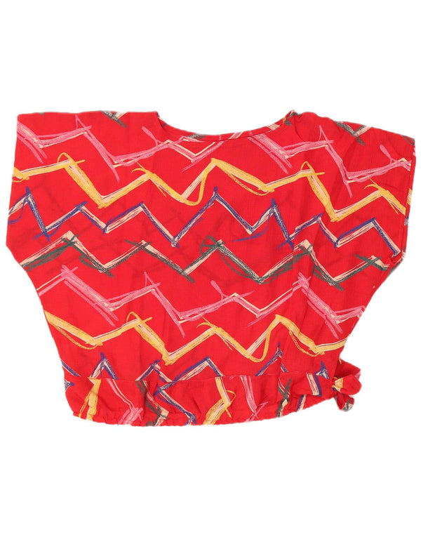 VINTAGE Womens Loose Fit Crop Top UK 14 Large Red Geometric