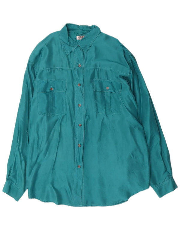 Vintage γυναικείο πουκάμισο oversized μπλούζα UK 16 Large Green Silk