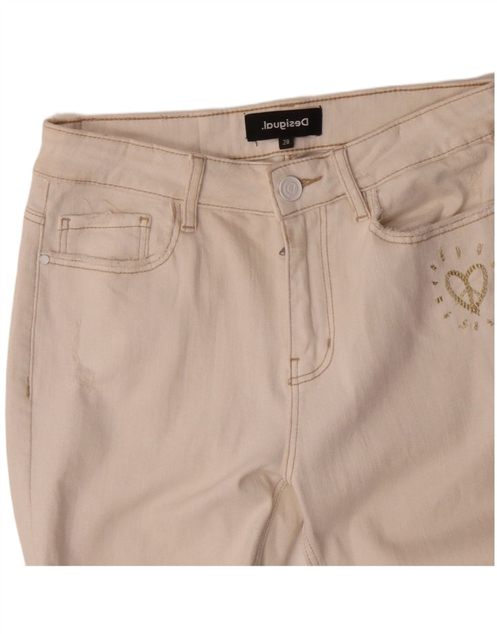 DESIGUAL Γυναικείο Slim Jeans W28 L27 Off White Βαμβακερό