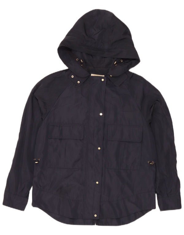 Zara Γυναικείο μπουφάν βροχής με κουκούλα UK 14 Medium Navy Blue Polyester