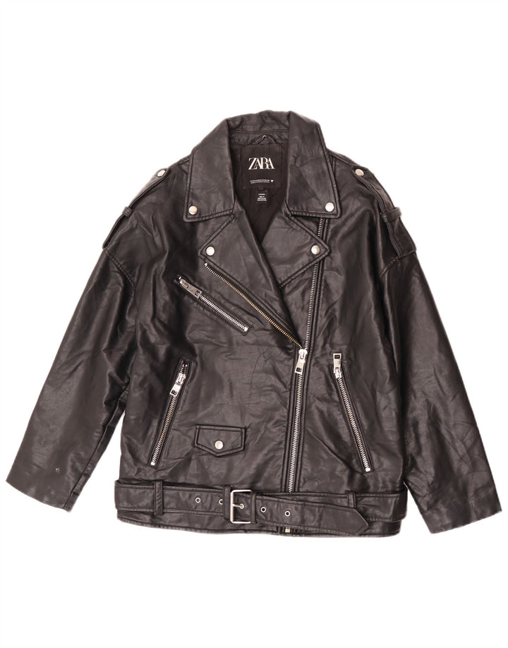 Zara Γυναικείο Μπουφάν Biker από συνθετικό δέρμα Oversized UK 10 Small Black Polyester