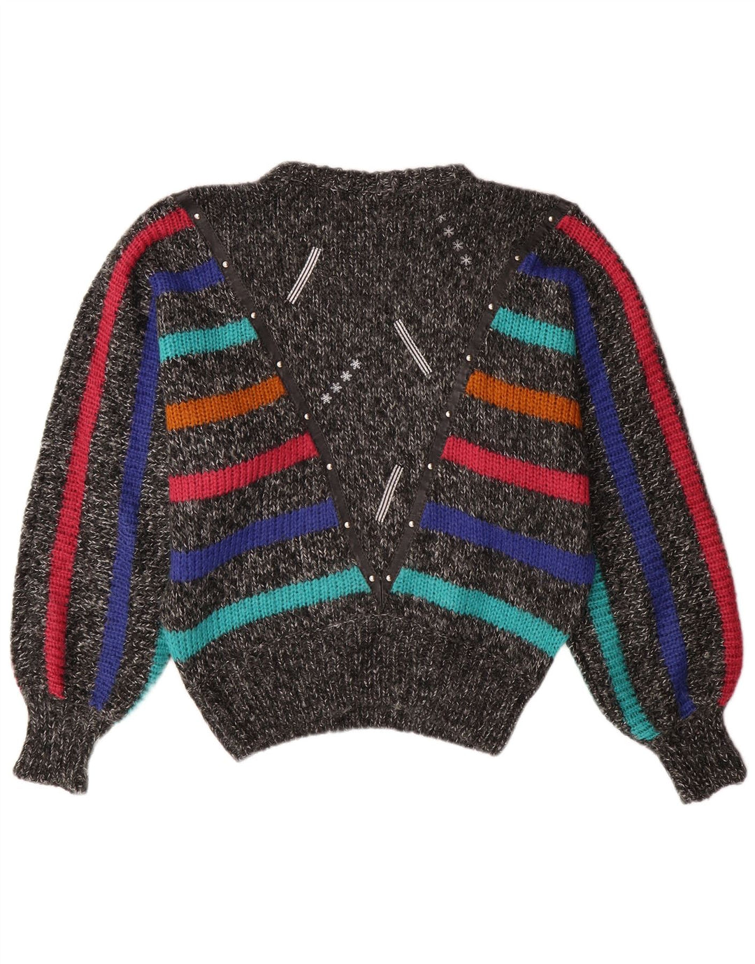 Γυναικείο πουλόβερ με λαιμόκοψη VINTAGE 14, μεσαίο γκρι ριγέ