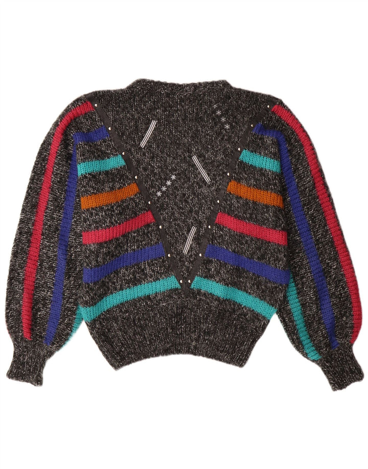 Γυναικείο πουλόβερ με λαιμόκοψη VINTAGE 14, μεσαίο γκρι ριγέ