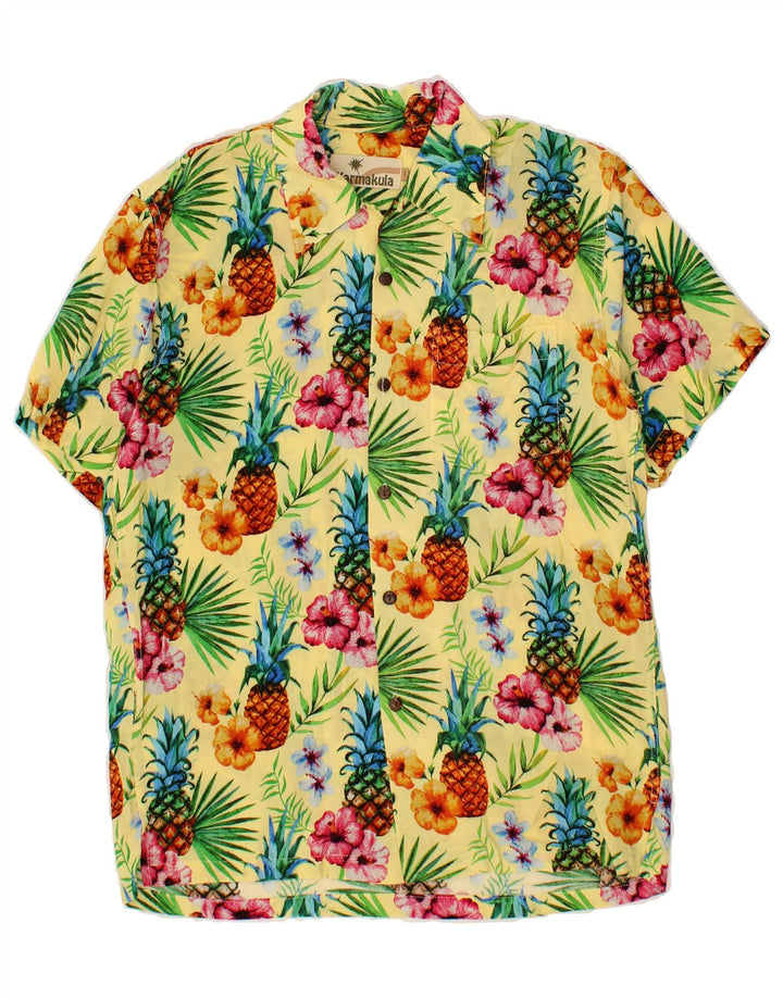 VINTAGE Mens Short Sleeve Shirt Small Yellow Floral Vintage Vintage and Second-Hand Vintage from Messina Hembry 