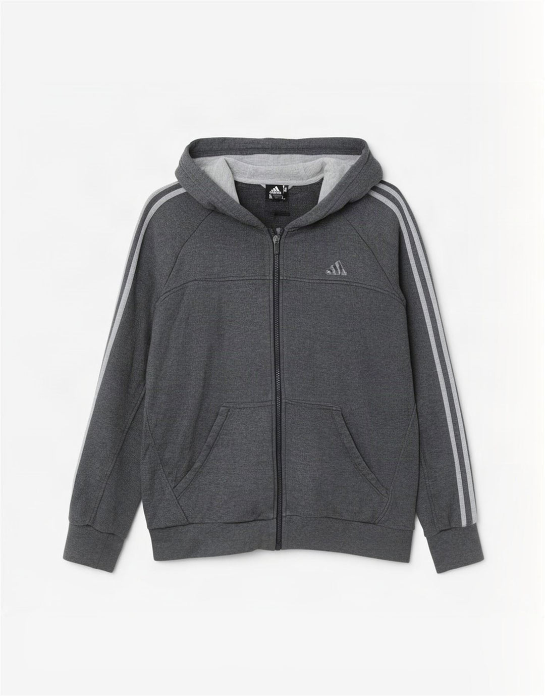 Ανδρικό πουλόβερ με κουκούλα με φερμουάρ Adidas μεσαίο βαμβακερό γκρι