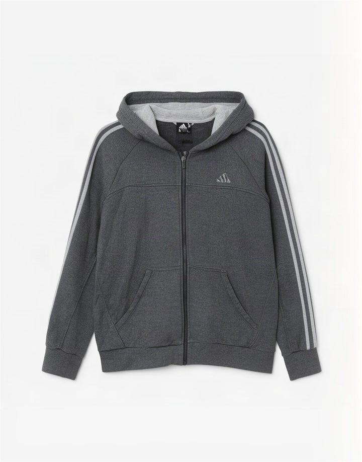 Ανδρικό πουλόβερ με κουκούλα με φερμουάρ Adidas μεσαίο βαμβακερό γκρι