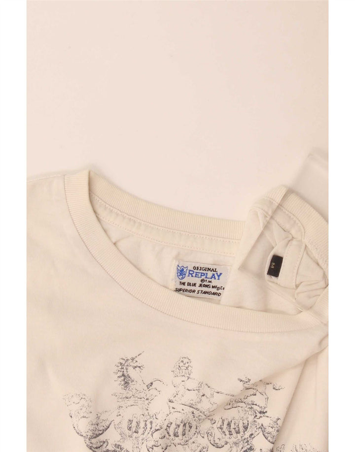 Replay Γυναικείο τοπ με γραφικό μακρυμάνικο UK 14 Medium Off White
