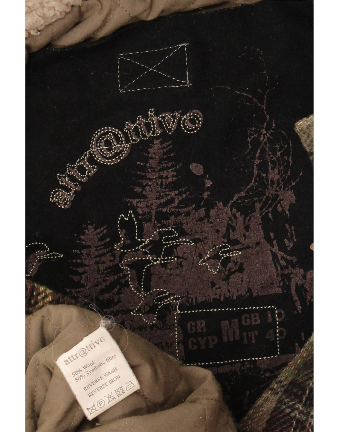 Vintage γυναικείο παλτό με κουκούλα Duffle UK 10 Small Khaki Check Wool