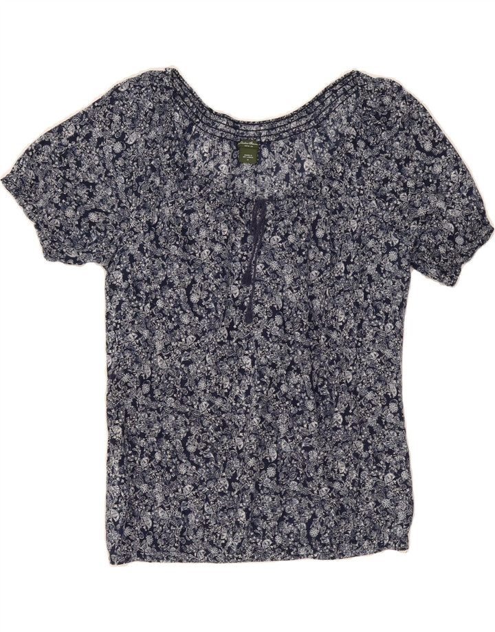 EDDIE BAUER Womens Blouse Top UK 14 Medium Navy Blue Floral Cotton Vintage Eddie Bauer and Second-Hand Eddie Bauer from Messina Hembry 